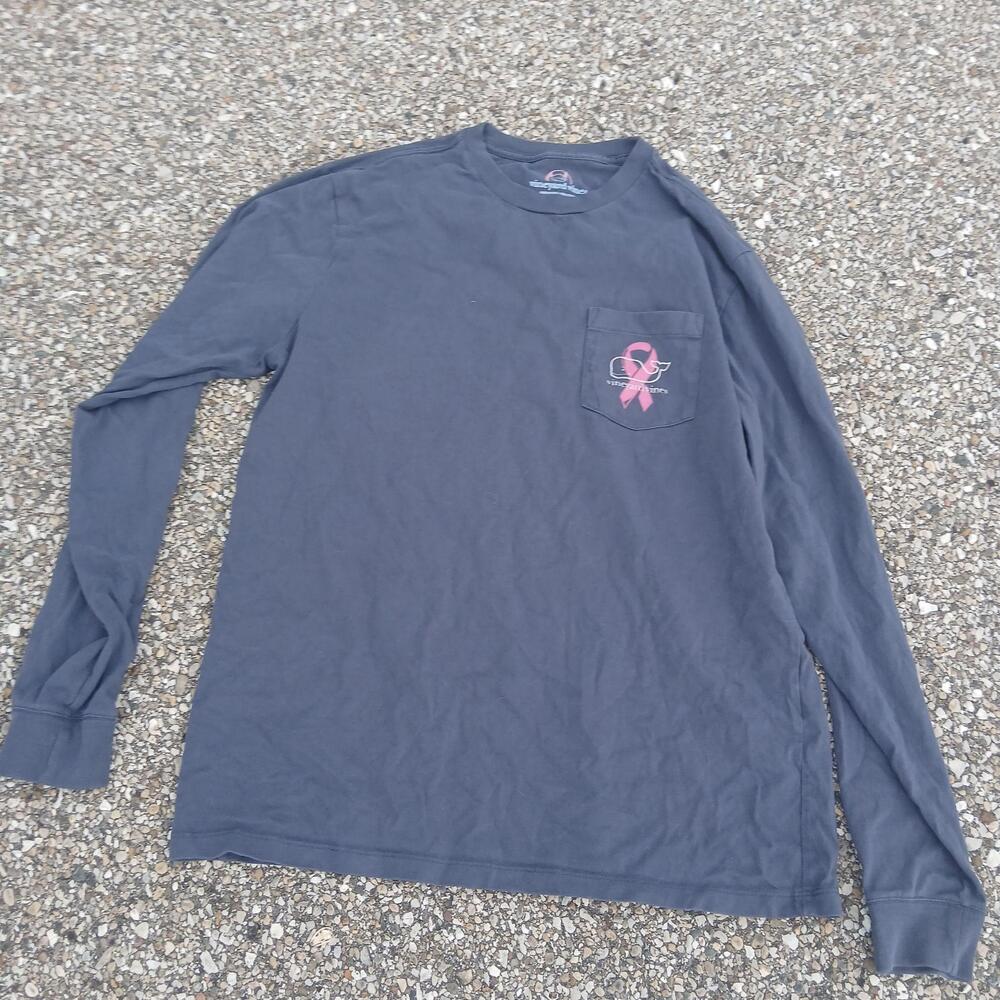 Vineyard Vines Shirt Mens Small Blue Long Sleeve Breast Cancer Whale Graphic Tee